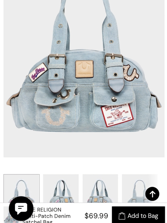 True Religion Handbags - True Religion Pale Blue Denim Satchel with Patch Accents